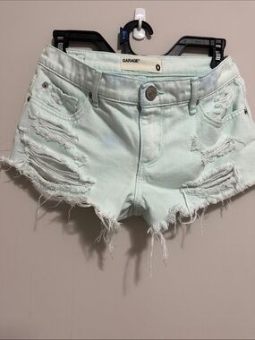 Garage Mint Green Distressed Denim Shorts sz. 0 Jr EUC